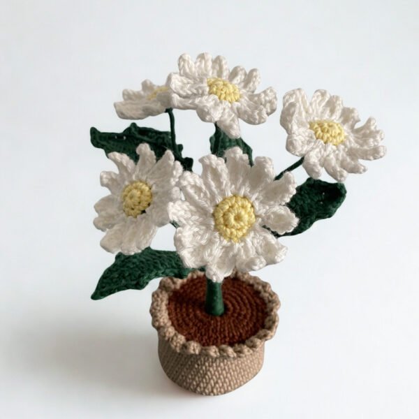 Pot de fleurs marguerite au crochet – Fleur faite main