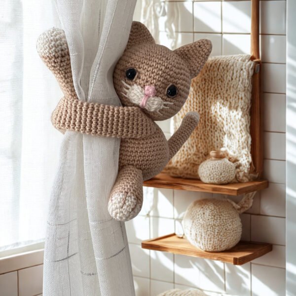 Attache rideaux chat au crochet