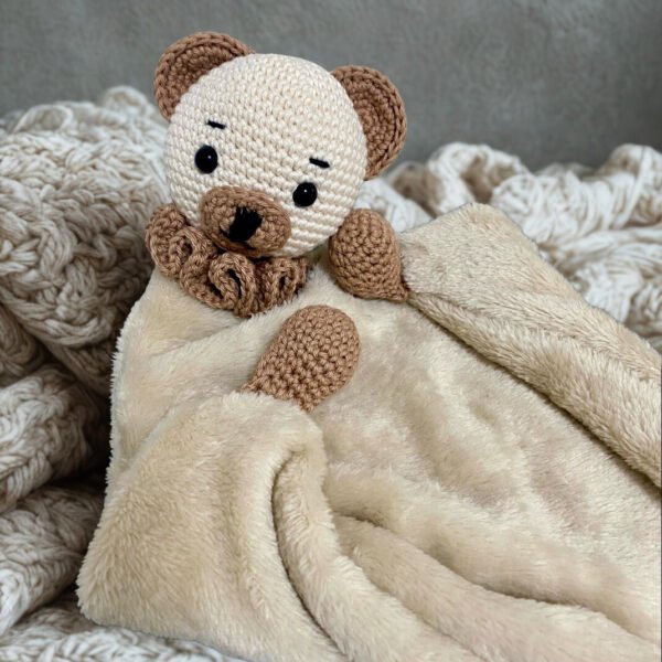 Doudou plat ourson crochet personnalisé fait main
