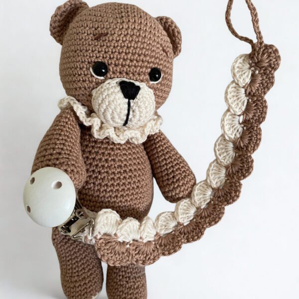 Doudou ours avec attache tétine crochet ours personnalisé fait main